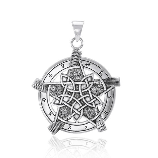 Universe Broom with pentacle Silver Pendant TP3471