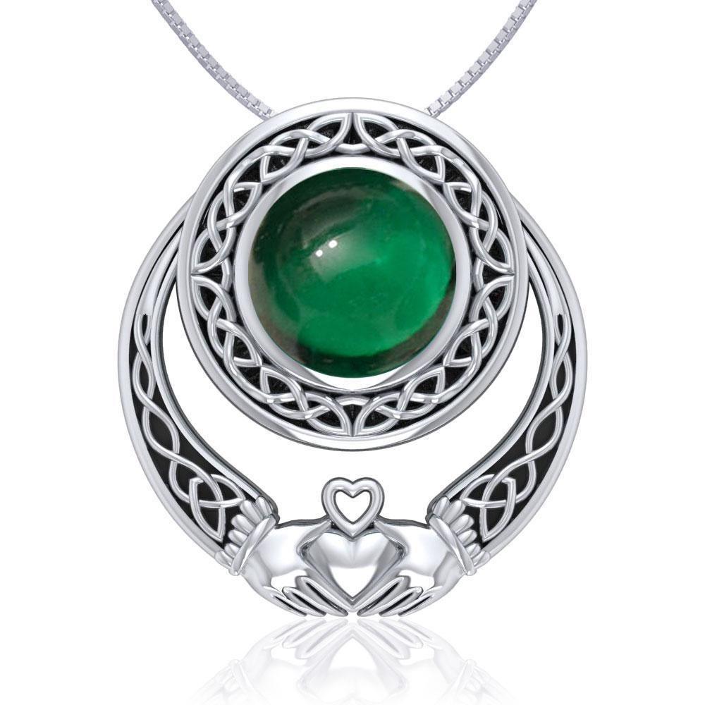 A unique love of eternity and grace ~ Celtic Knotwork Claddagh Sterling Silver Pendant Jewelry with Gemstone TPD220