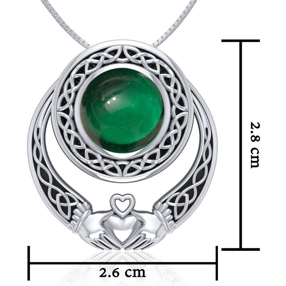 A unique love of eternity and grace ~ Celtic Knotwork Claddagh Sterling Silver Pendant Jewelry with Gemstone TPD220