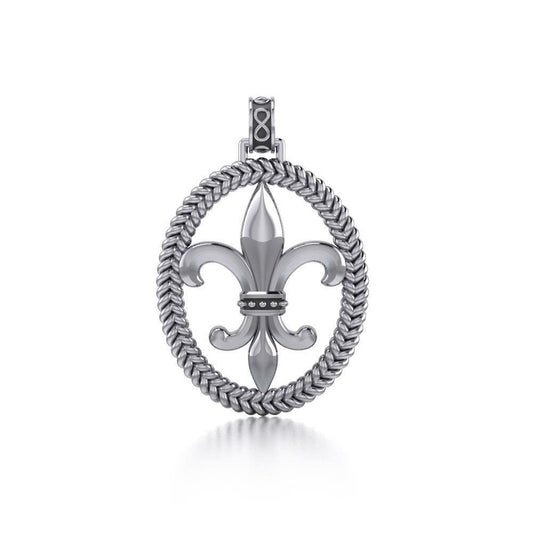 Honoring the noble symbolism of Fleur-de-Lis ~ Sterling Silver Jewelry Fleur-de-Lis Braided Pendant TPD323