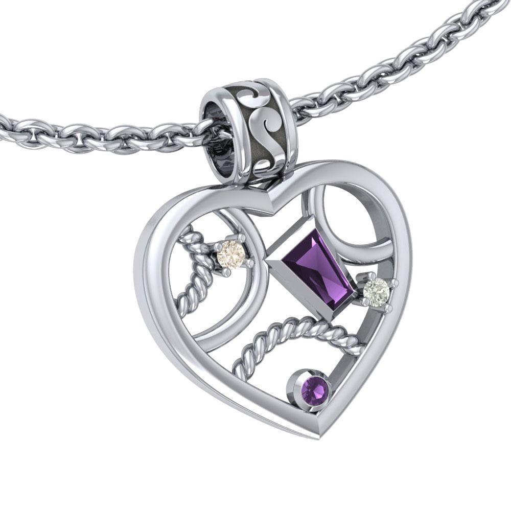 Contemporary Design Silver Pendant with Gemstones TPD3506