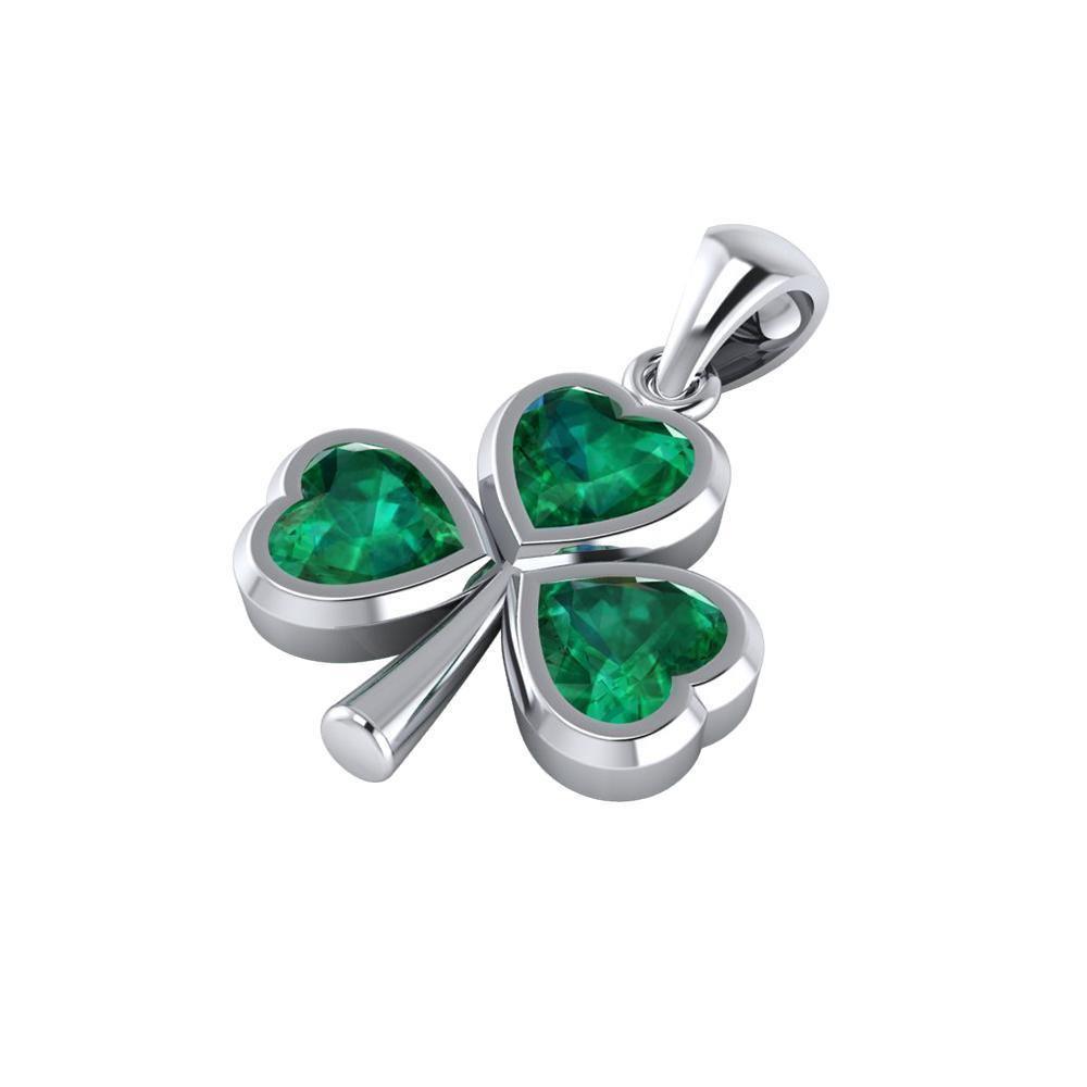 The unsurpassed fascination in a Shamrock ~ Sterling Silver Jewelry Small Pendant with Gemstones TPD3563