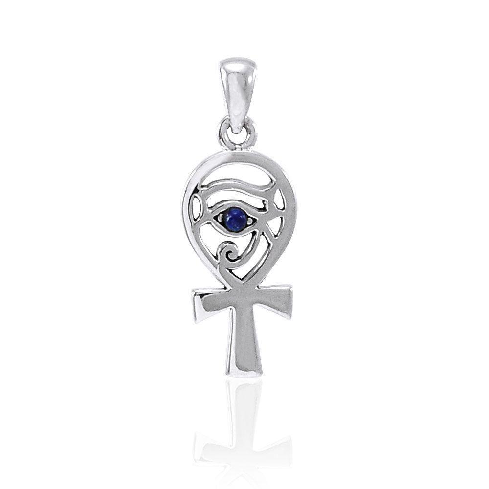 Ankh with Eye of Horus Silver Pendant with Gem TPD4253