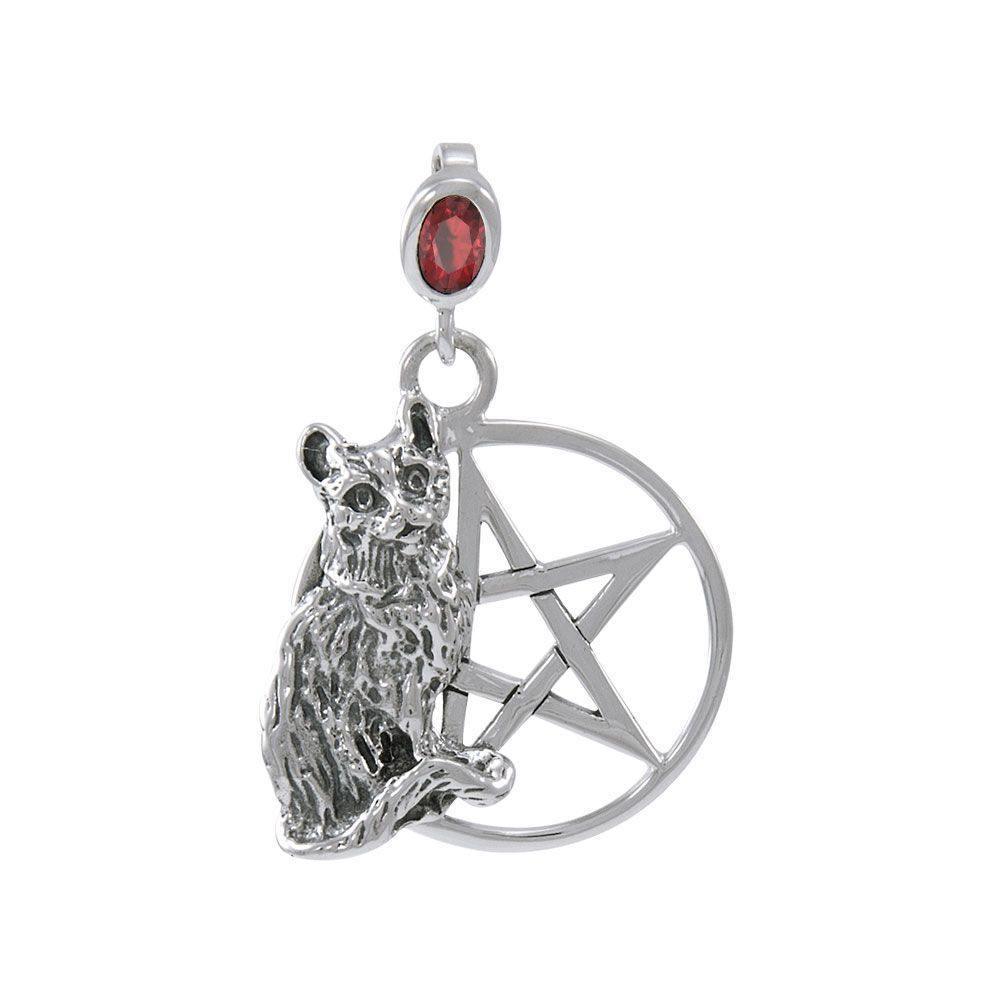 Cat Familiar Protection Pentacle Sterling Silver Pendant TPD4733