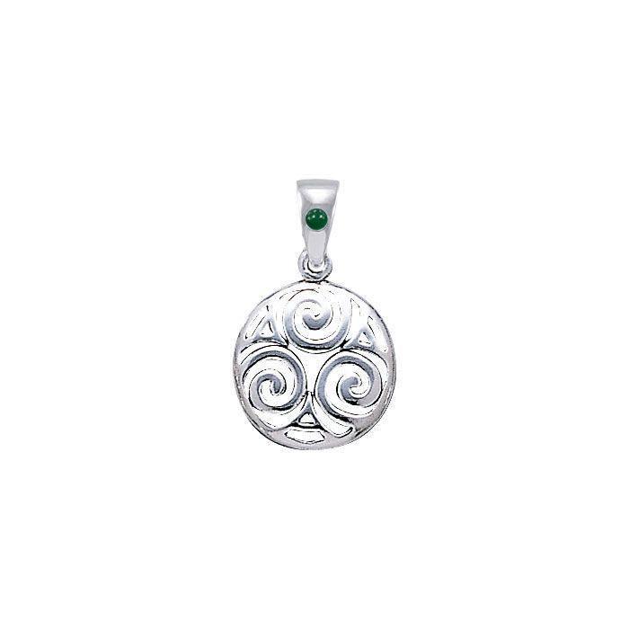Never-ending Triskele ~ Sterling Silver Jewelry Pendant with Natural Green Agate Gemstone TPD4750