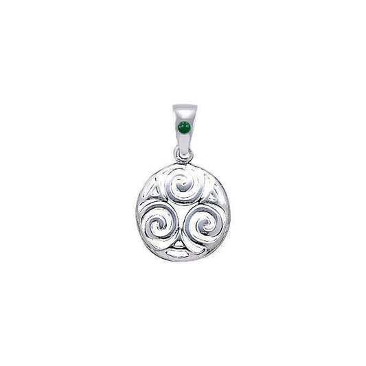 Never-ending Triskele ~ Sterling Silver Jewelry Pendant with Natural Green Agate Gemstone TPD4750