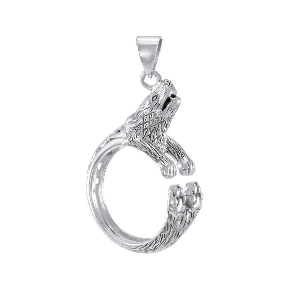 Sterling Silver Howling Celtic Wolf Pendant TPD4852