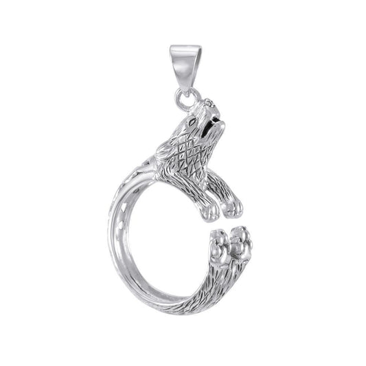 Sterling Silver Howling Celtic Wolf Pendant TPD4852