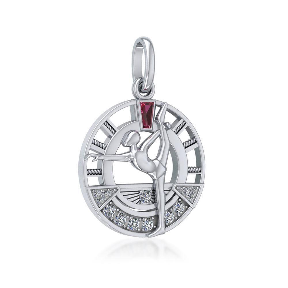 Meditative Standing Bow and Pulling Yoga Pose ~ Sterling Silver Pendant with Gemstone TPD5025