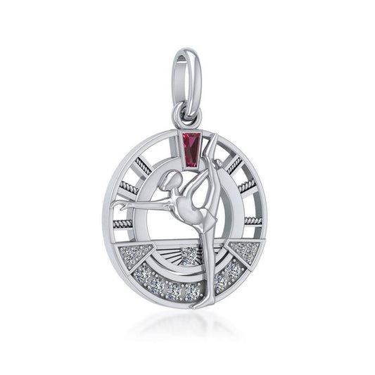 Meditative Standing Bow and Pulling Yoga Pose ~ Sterling Silver Pendant with Gemstone TPD5025