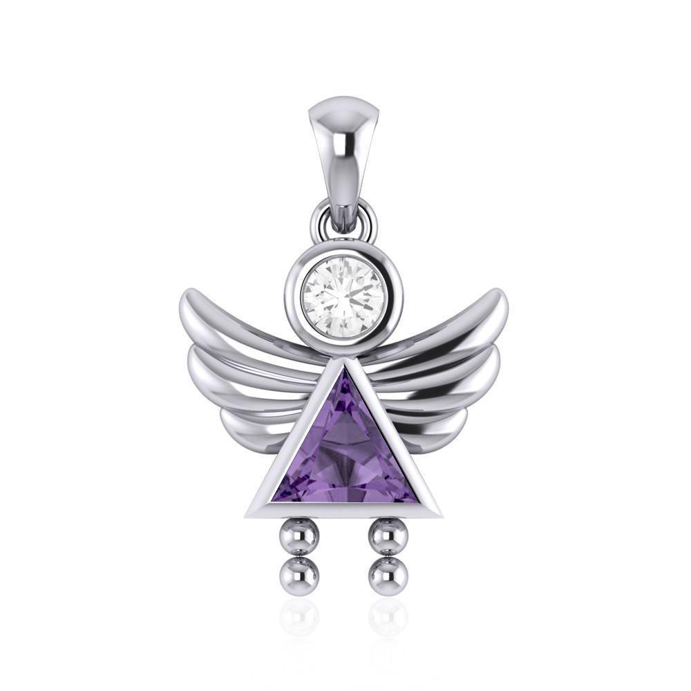 Little Angel Girl Sterling Silver Pendant with Birthstone TPD5032
