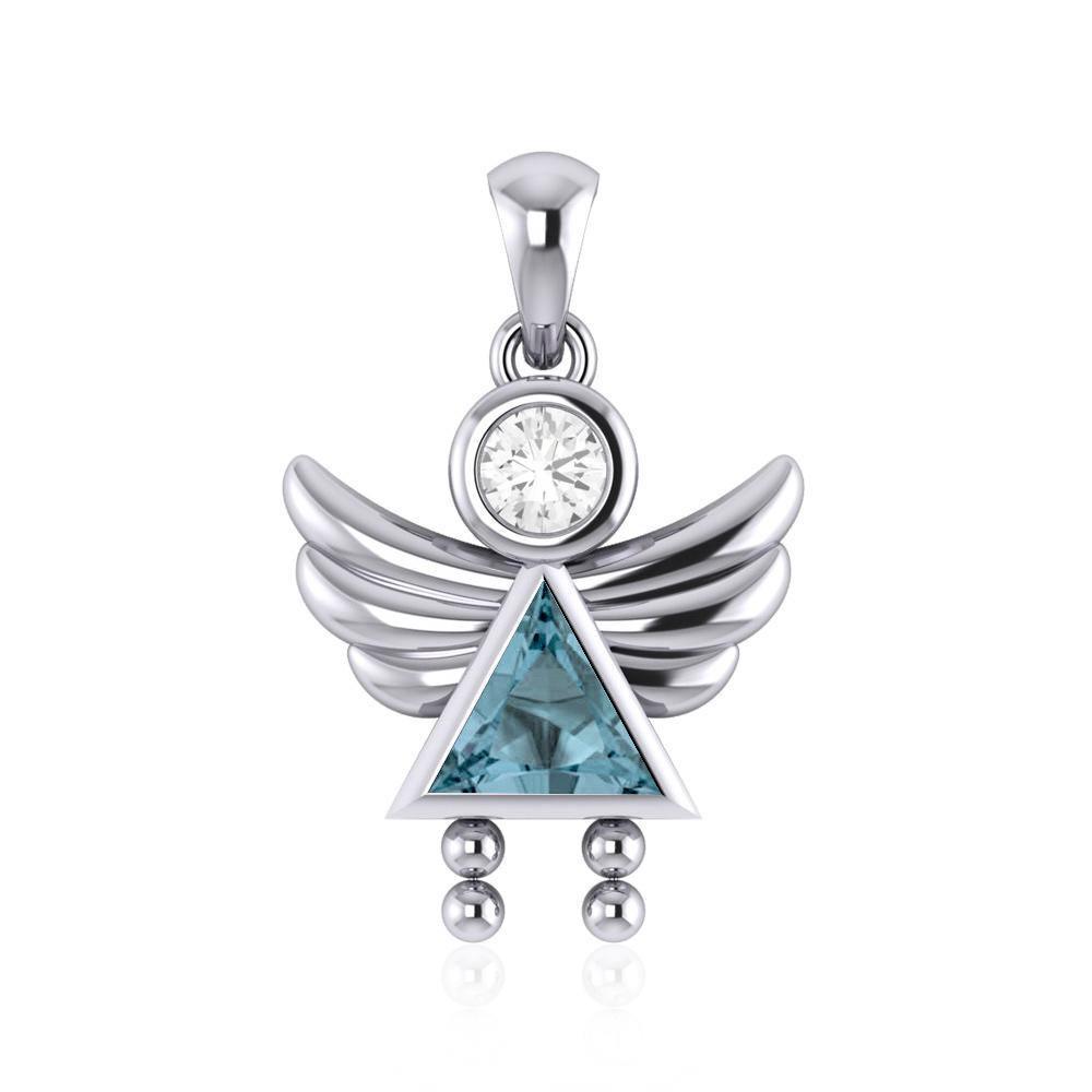 Little Angel Girl Sterling Silver Pendant with Birthstone TPD5032