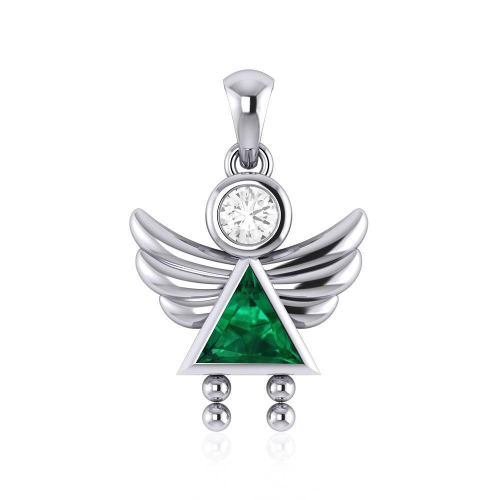 Little Angel Girl Sterling Silver Pendant with Birthstone TPD5032