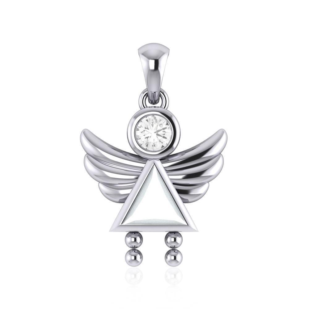Little Angel Girl Sterling Silver Pendant with Birthstone TPD5032