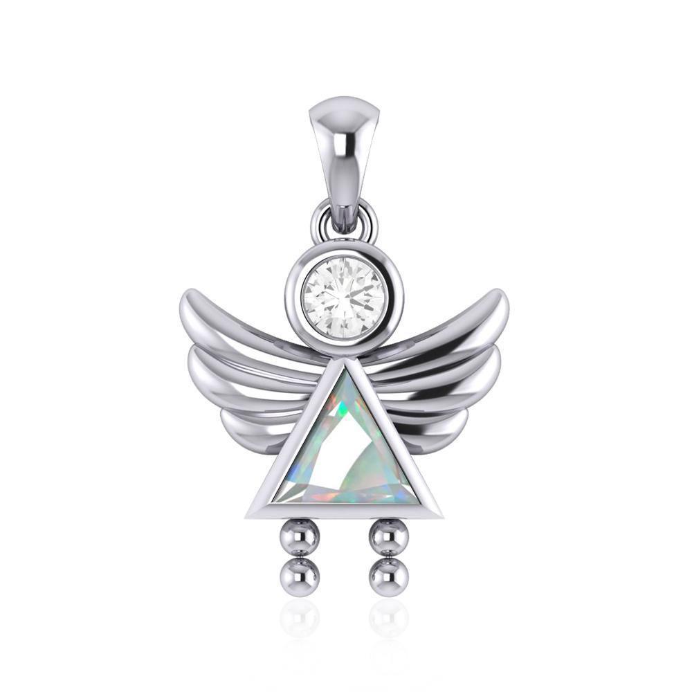Little Angel Girl Sterling Silver Pendant with Birthstone TPD5032