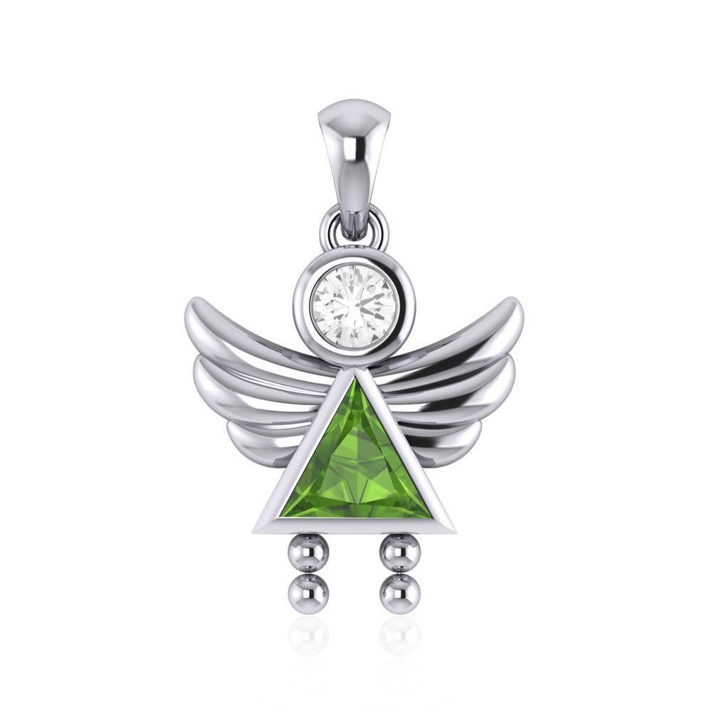Little Angel Girl Sterling Silver Pendant with Birthstone TPD5032