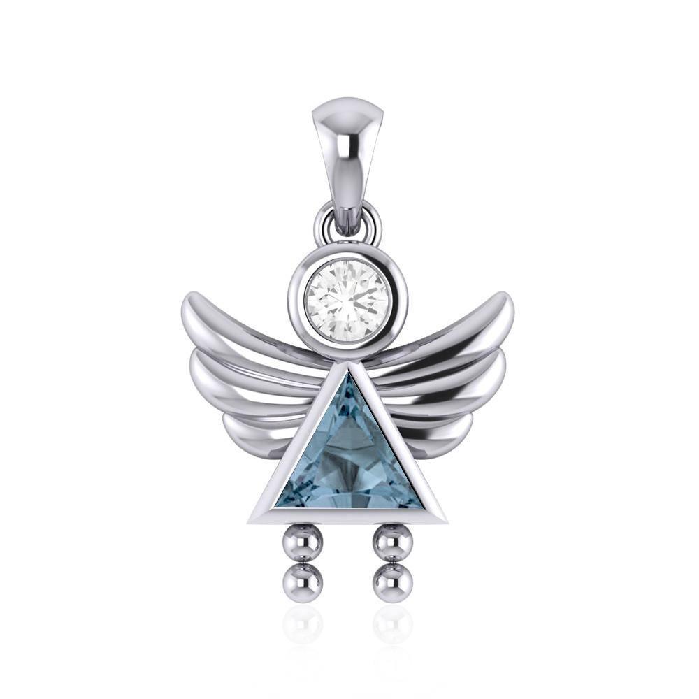 Little Angel Girl Sterling Silver Pendant with Birthstone TPD5032