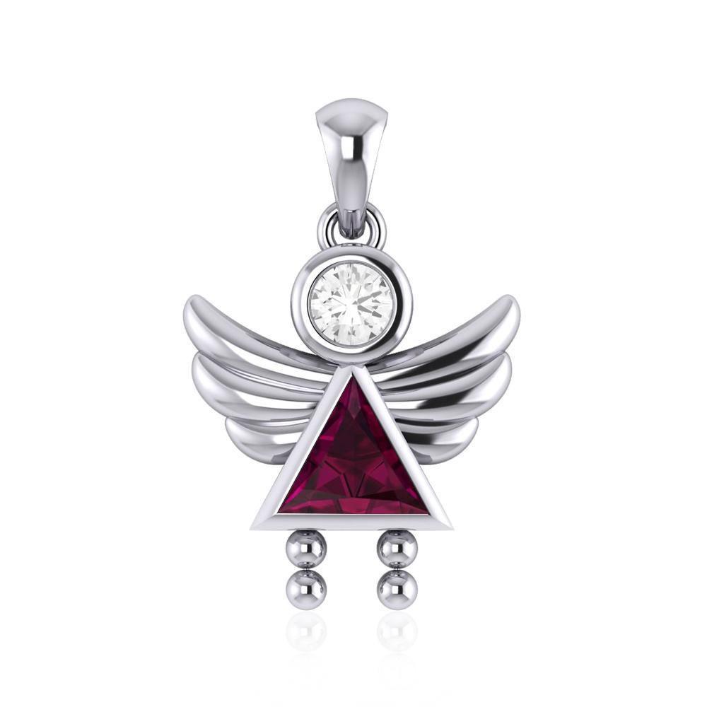 Little Angel Girl Sterling Silver Pendant with Birthstone TPD5032