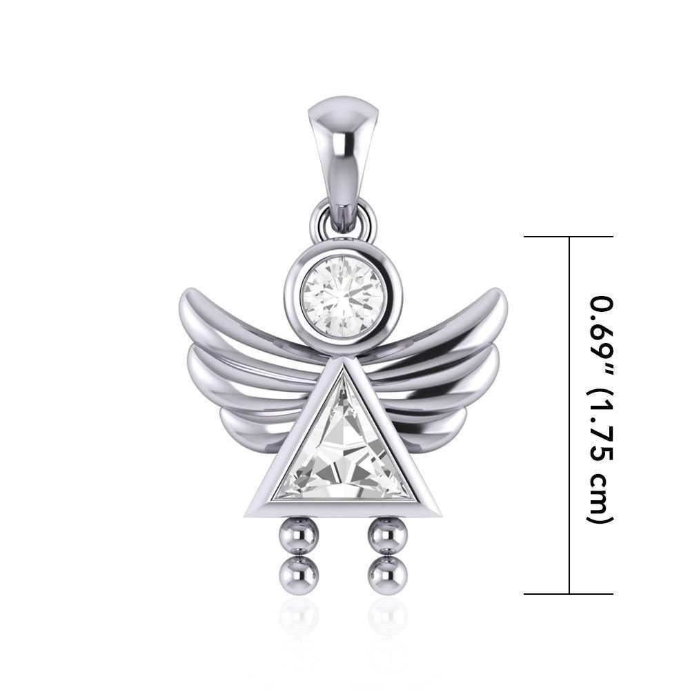 Little Angel Girl Sterling Silver Pendant with Birthstone TPD5032