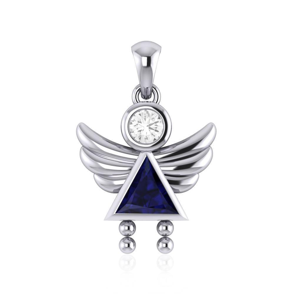 Little Angel Girl Sterling Silver Pendant with Birthstone TPD5032