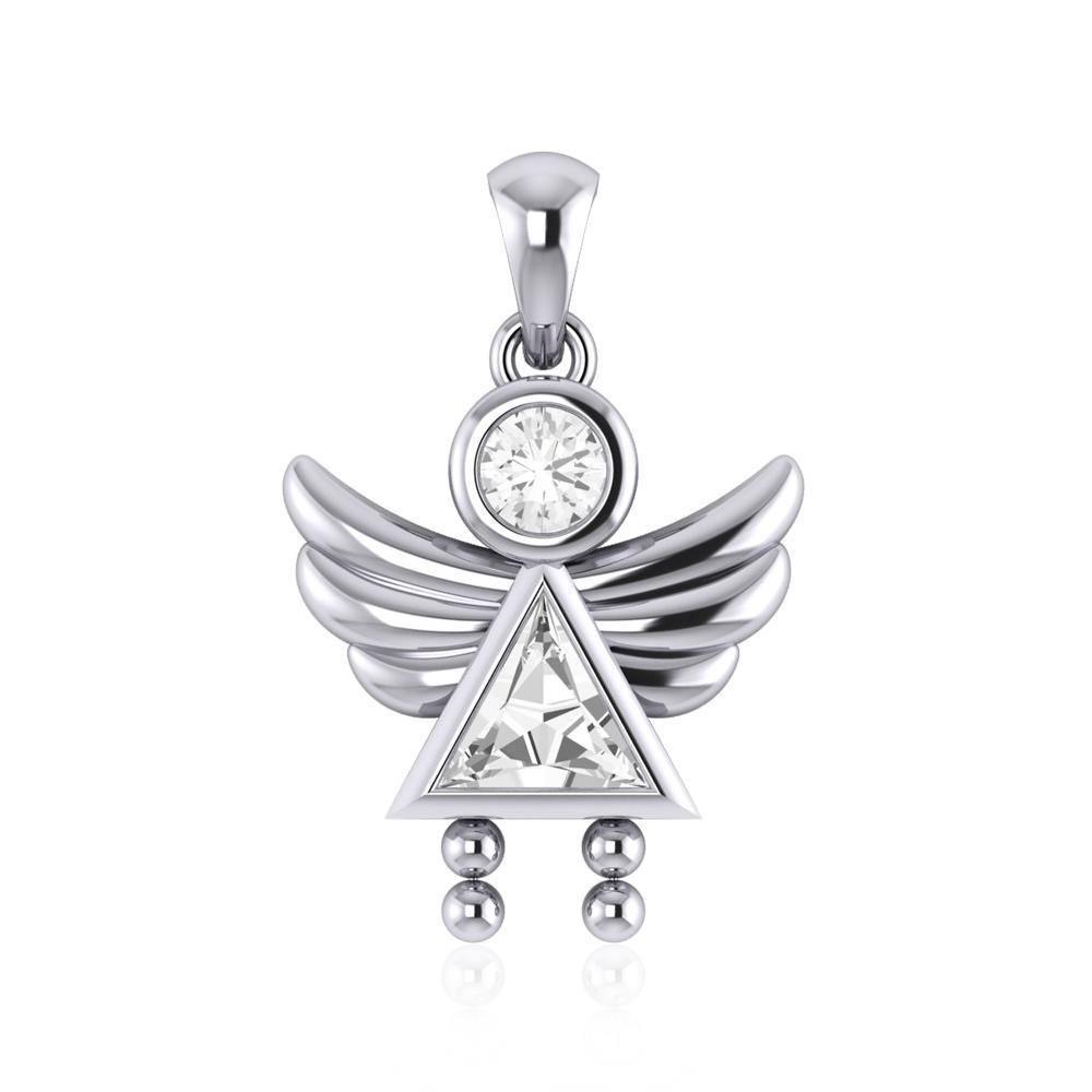 Little Angel Girl Sterling Silver Pendant with Birthstone TPD5032