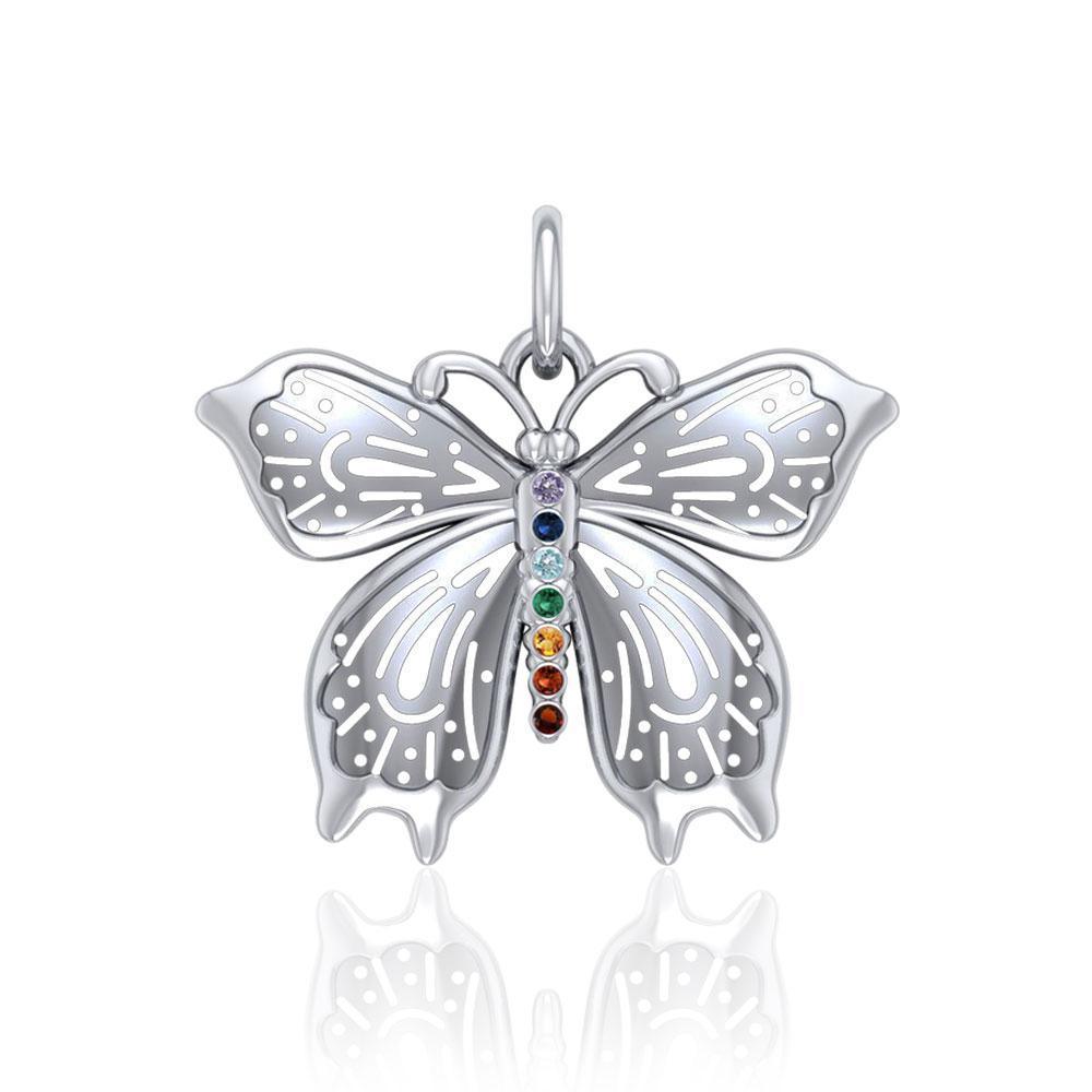 Spiritual Chakra Butterfly Silver Pendant TPD5054
