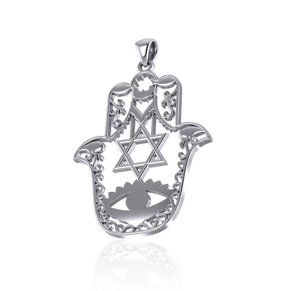 Hamsa Star of David Sterling Silver Pendant TPD5077