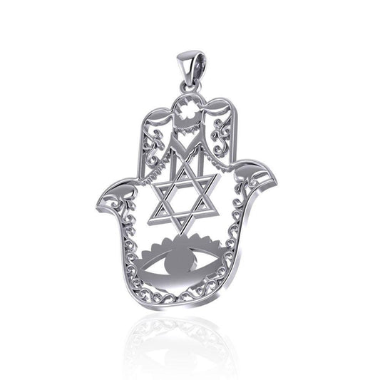 Hamsa Star of David Sterling Silver Pendant TPD5077