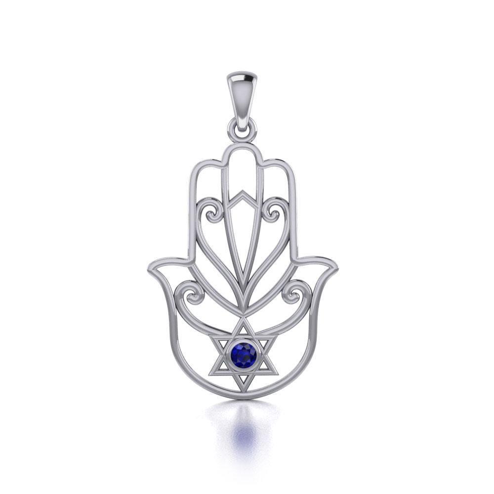 Hamsa Star of David Sterling Silver Pendant with Gemstone TPD5091