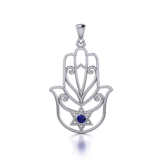 Hamsa Star of David Sterling Silver Pendant with Gemstone TPD5091