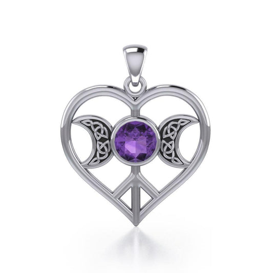 Triple Goddess Love Peace Sterling Silver Pendant with Gemstone TPD5106