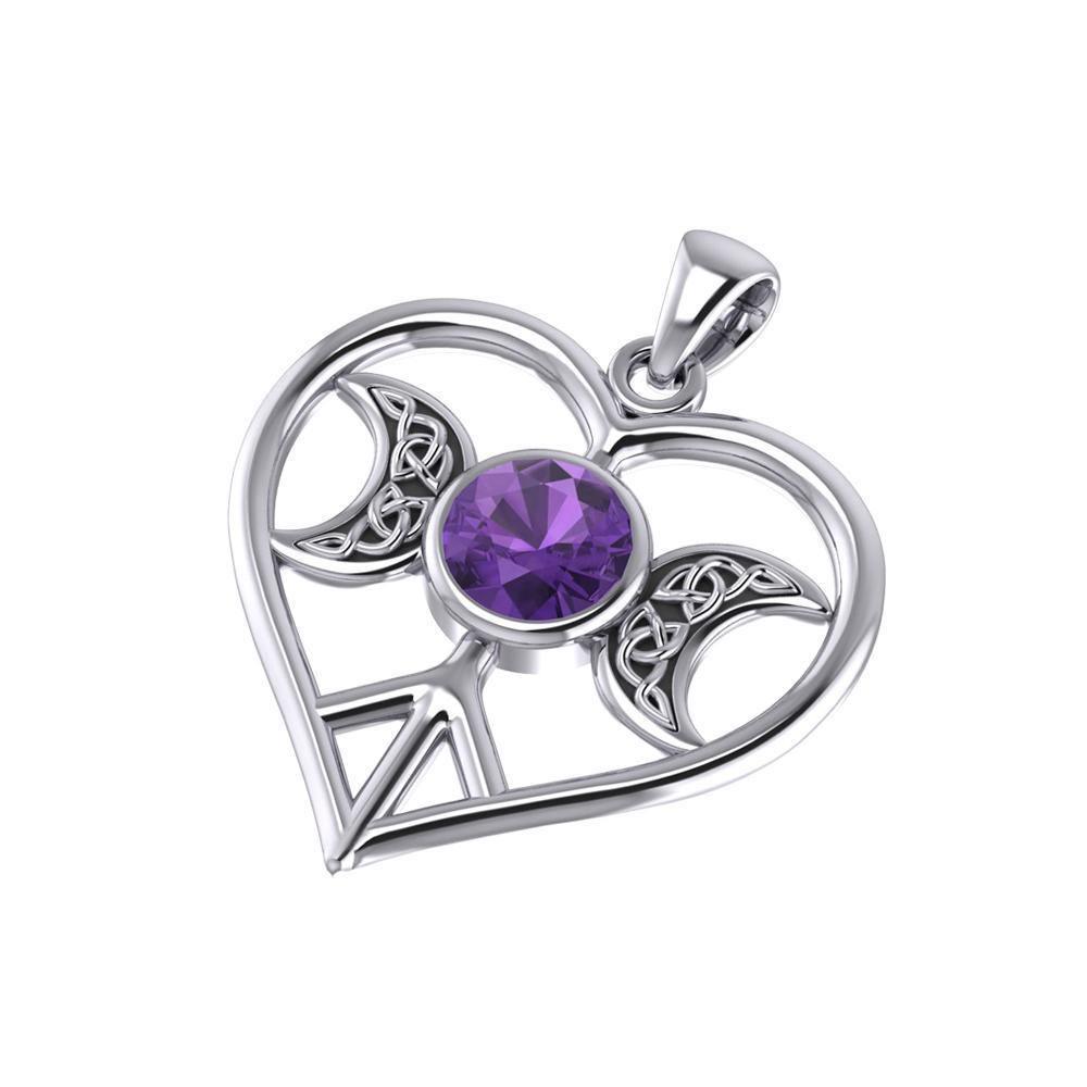 Triple Goddess Love Peace Sterling Silver Pendant with Gemstone TPD5106