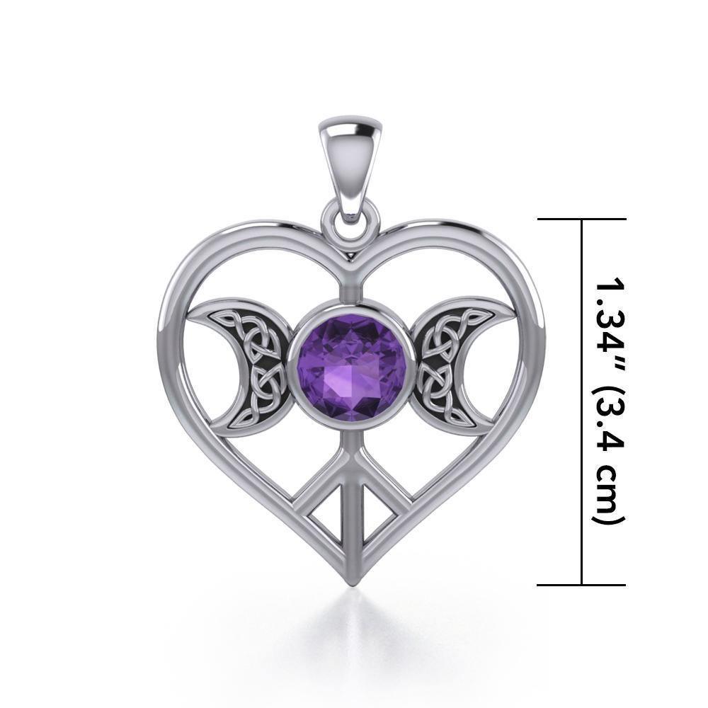 Triple Goddess Love Peace Sterling Silver Pendant with Gemstone TPD5106