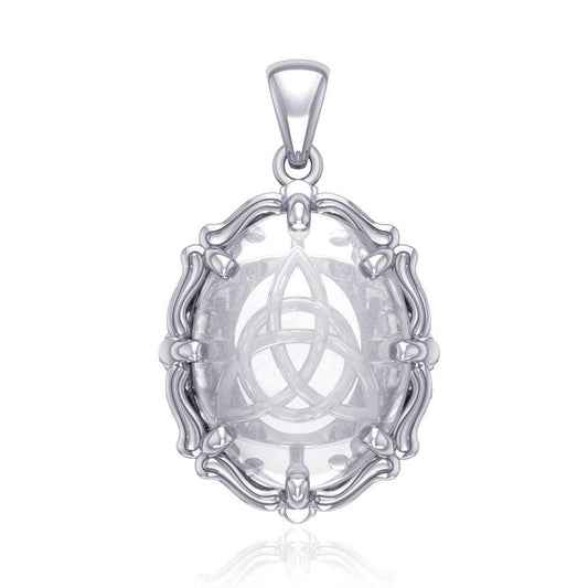 Triquetra Sterling Silver Pendant with Genuine White Quartz TPD5114