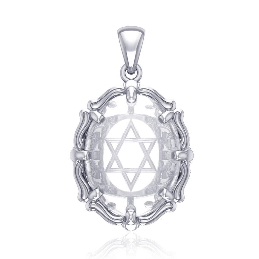 Star of David Sterling Silver Pendant with Genuine White Quartz TPD5117