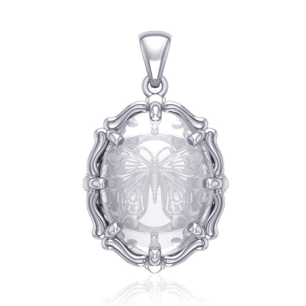 Butterfly Sterling Silver Pendant with Genuine Clear Quartz TPD5124