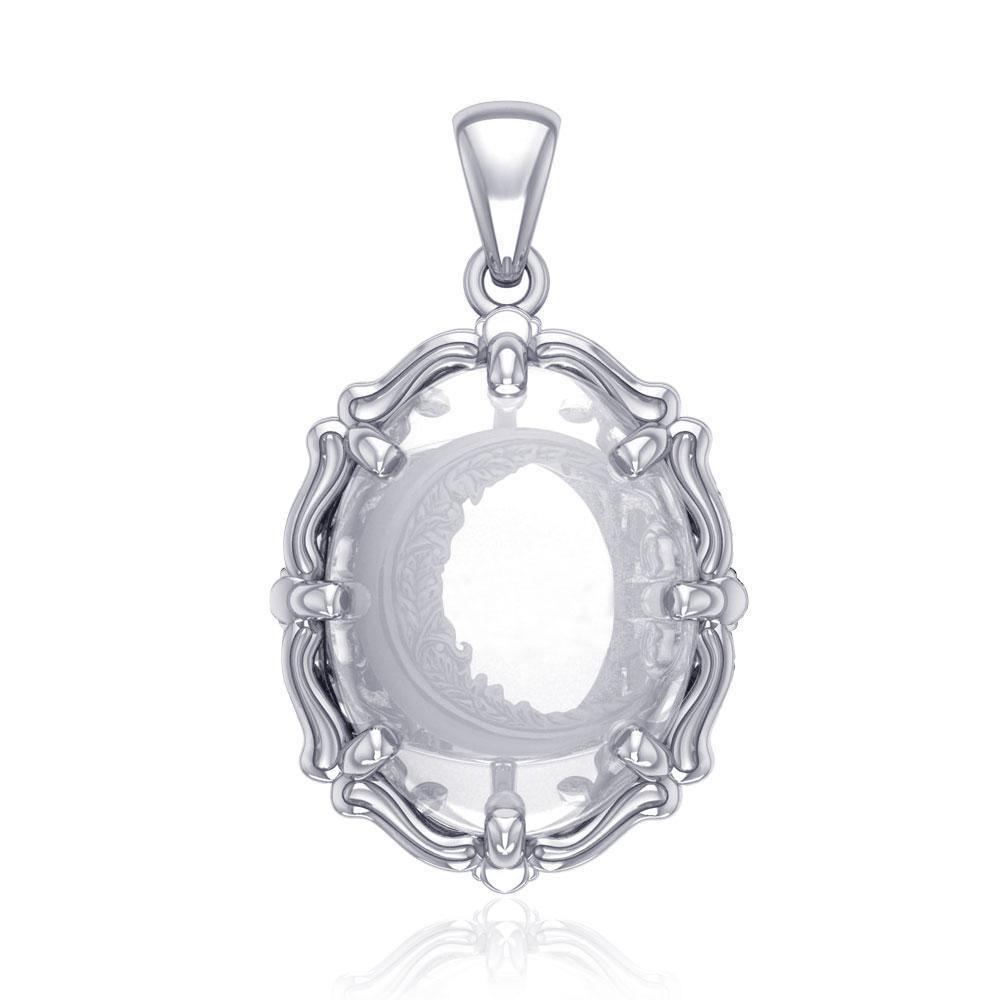 Crescent Moon Sterling Silver Pendant with Genuine White Quartz TPD5130