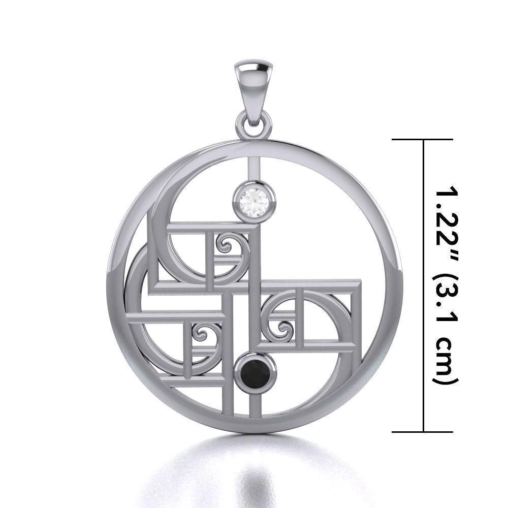 Yin Yang Golden Spiral Silver Pendant with Gemstone TPD5135
