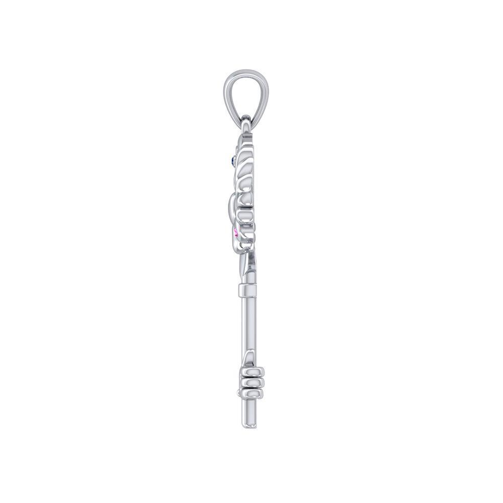 Sterling Silver Like Icon Key Heart Pendant with Gemstones TPD5142