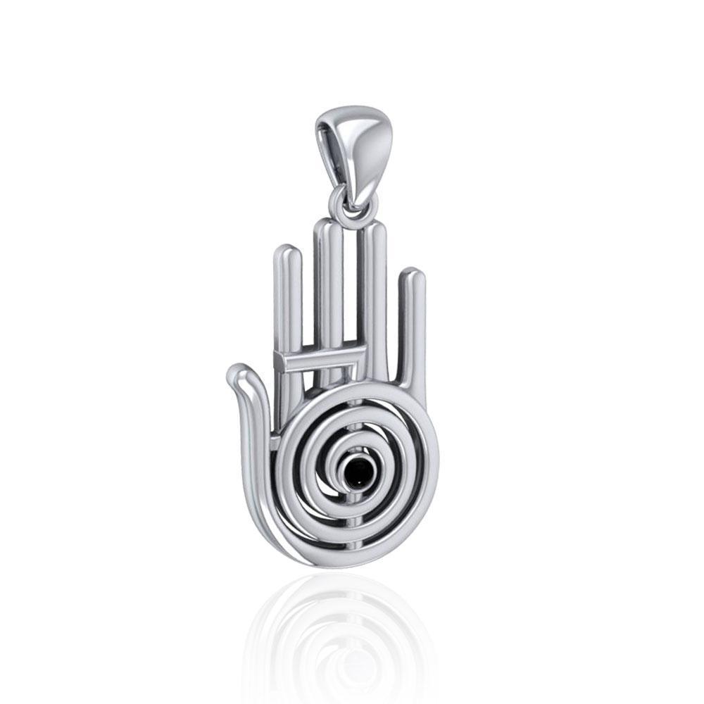 Healer Hand Symbol Silver Pendant with Gemstone TPD5158