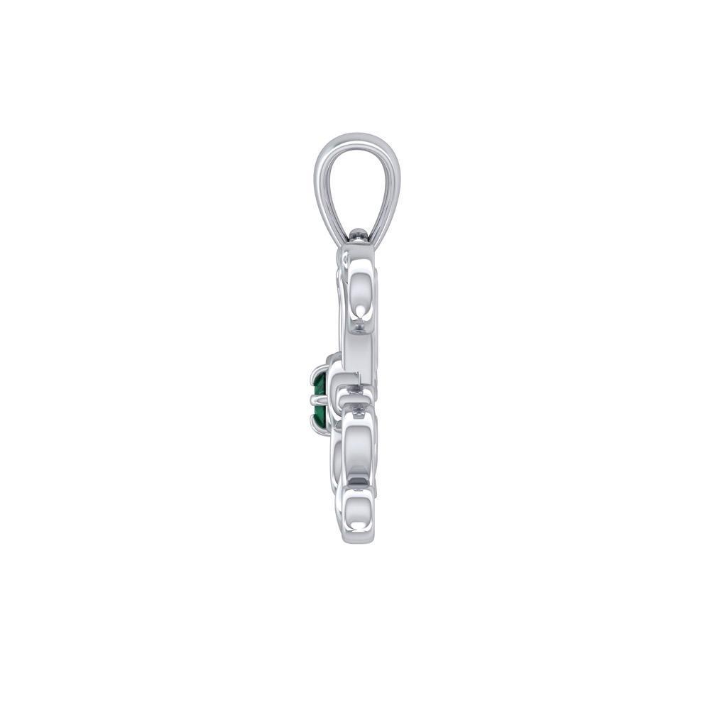 Celtic Butterfly Shamrock Clover Silver Gemstone Pendant TPD5159
