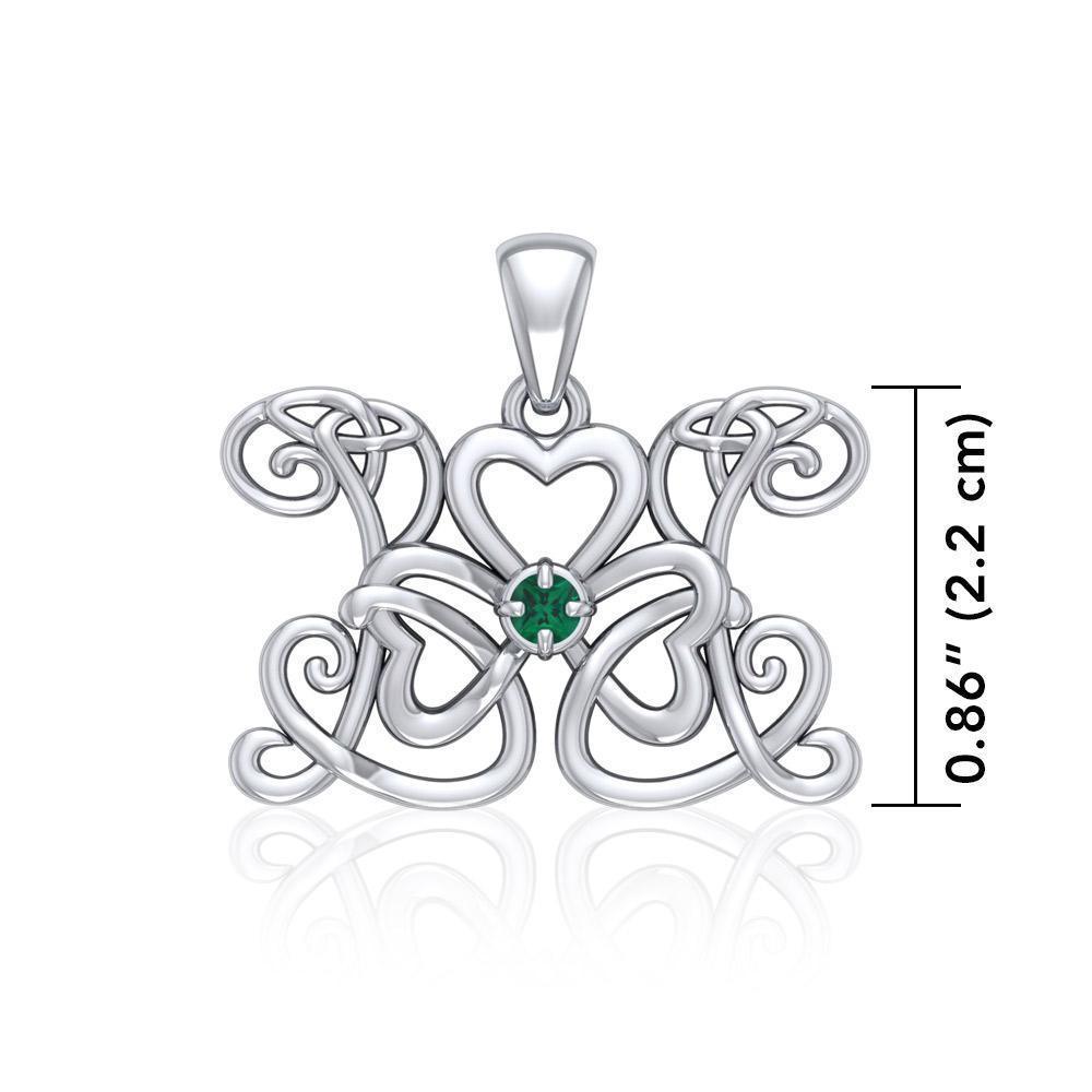 Celtic Butterfly Shamrock Clover Silver Gemstone Pendant TPD5159
