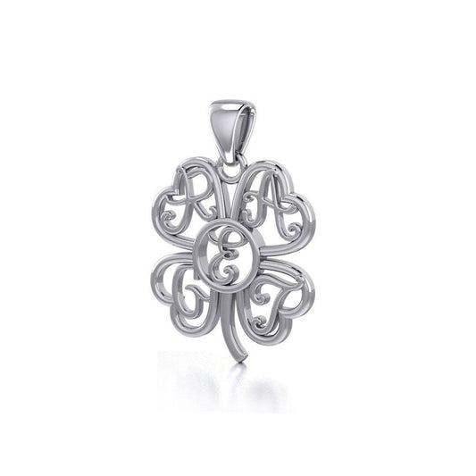 GREAT Monogramming Four Leaf Shamrock Clover Silver Pendant TPD5161