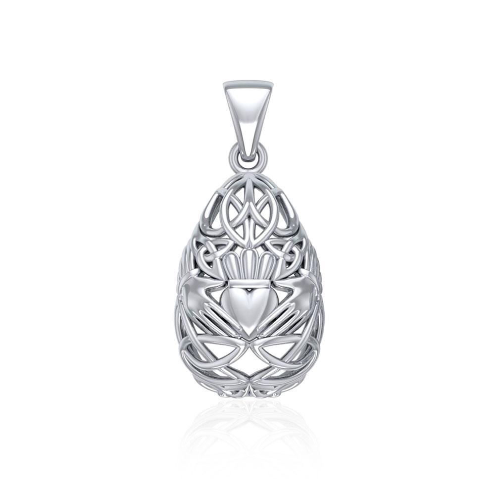 Teardrop Shape Celtic Claddagh Silver Pendant TPD5165