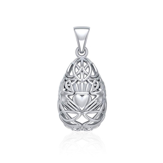 Teardrop Shape Celtic Claddagh Silver Pendant TPD5165