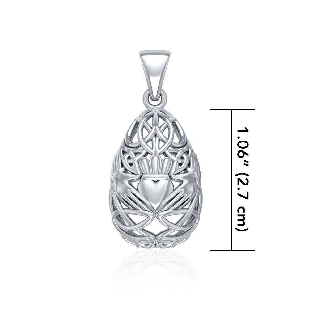 Teardrop Shape Celtic Claddagh Silver Pendant TPD5165