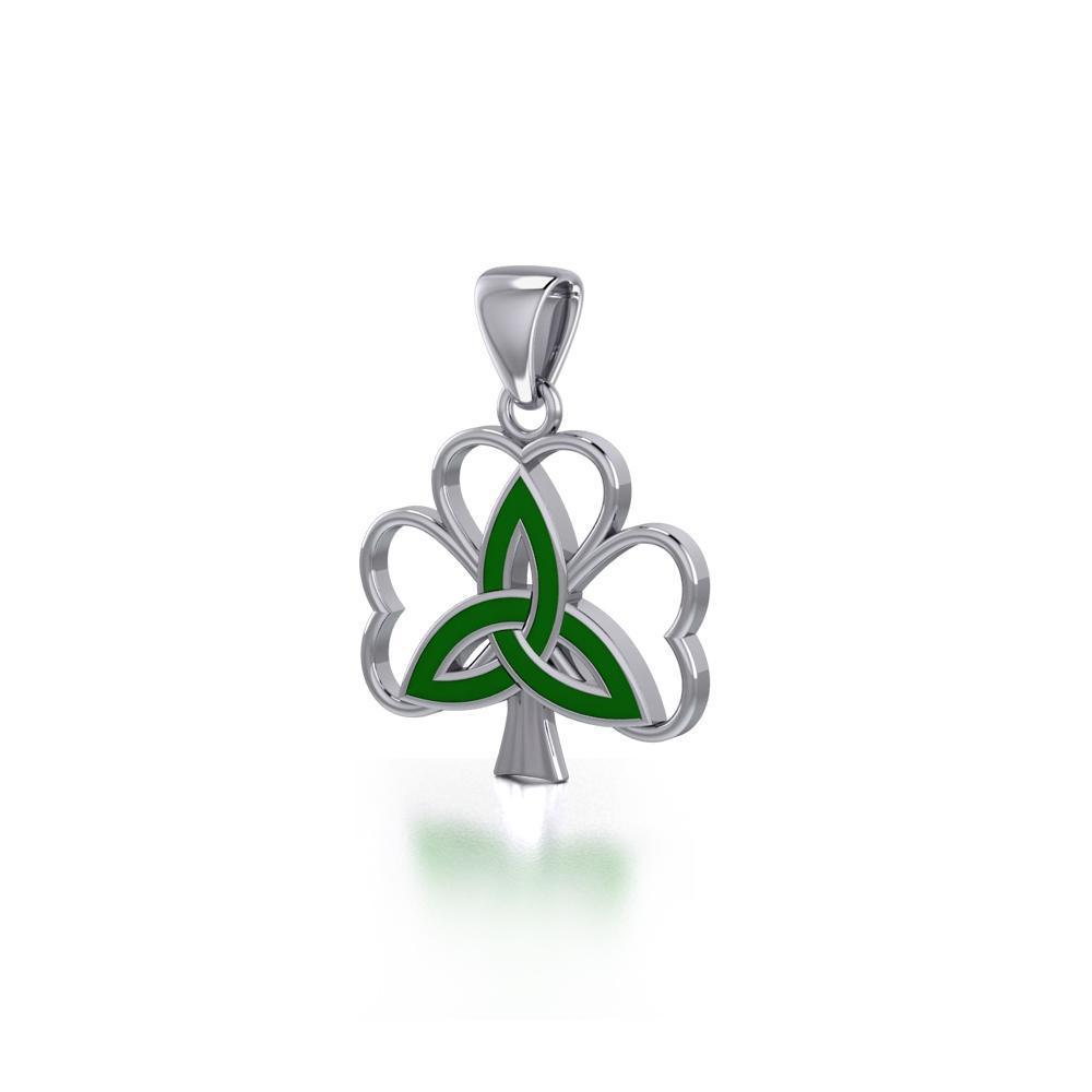 Enamel Trinity Knot on Shamrock Clover Silver Pendant TPD5168