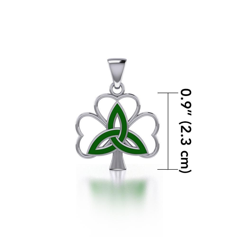 Enamel Trinity Knot on Shamrock Clover Silver Pendant TPD5168