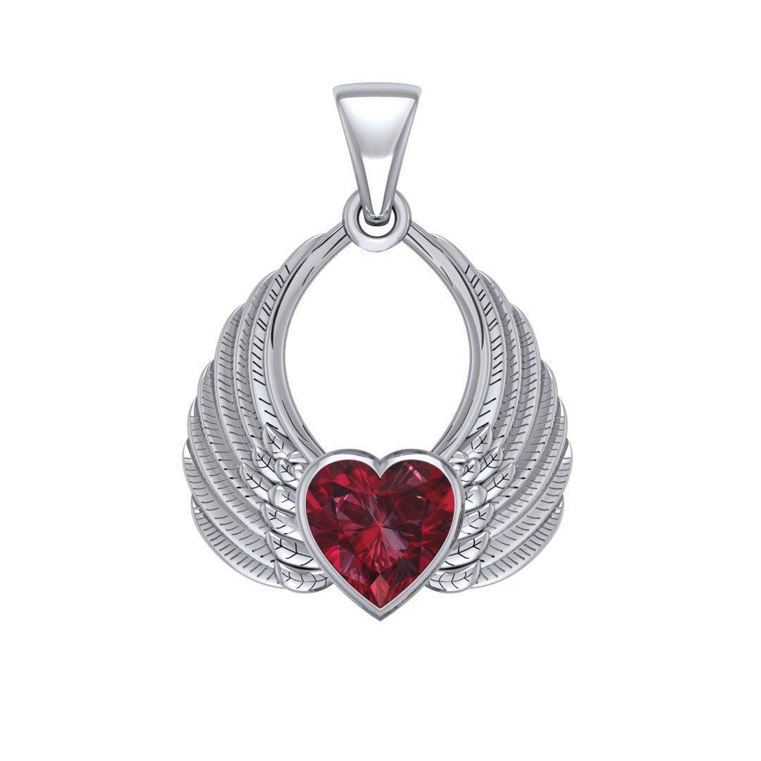 Gemstone Heart Angel Wings Silver Pendant TPD5169