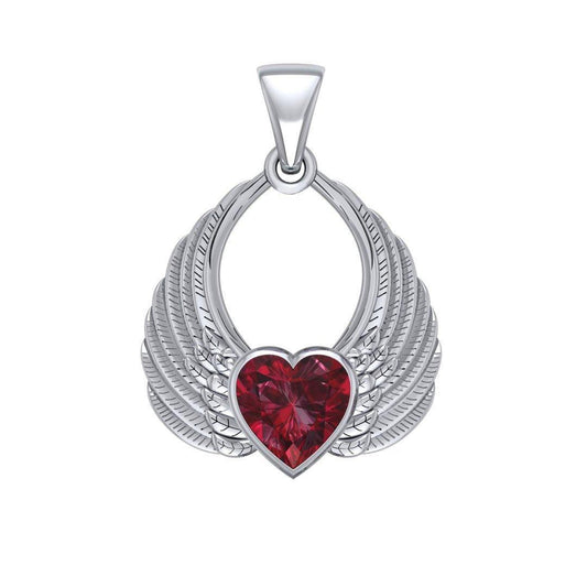 Gemstone Heart Angel Wings Silver Pendant TPD5169